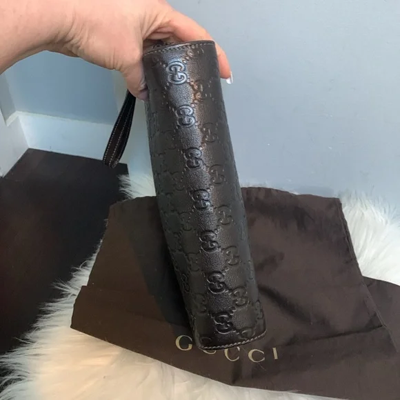 ❌SOLD❌Authentic Gucci all brown leather large clutch / wristlet w dustbag - Picture 12 of 17